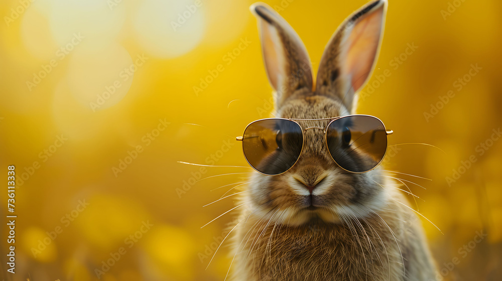 Stylish Rabbit Wearing Sunglasses With Yellow Background