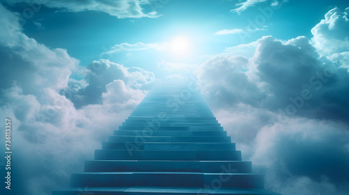 Stairway Ascending Into Sky With Clouds