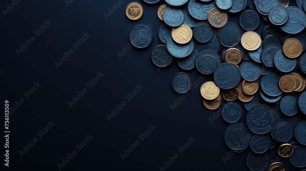 Background with coins is Navy Blue color Background with coins is Navy Blue color