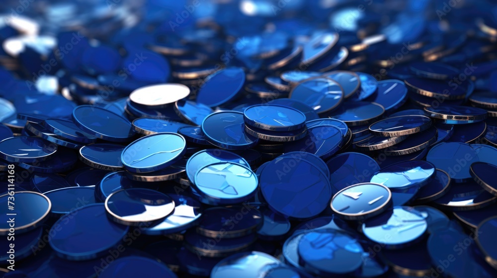 Background with coins is Sapphire color - obrazy, fototapety, plakaty 