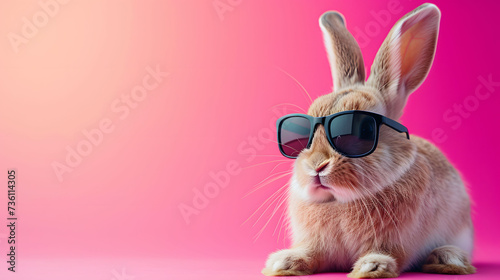 Stylish Rabbit With Sunglasses on Pink Background