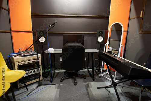 Fototapeta Interior of a recording studio, vocal training class and rehearsal space