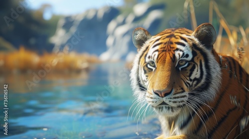 Predatory tiger animals in their natural habitat. Beautiful creatures Generative AI