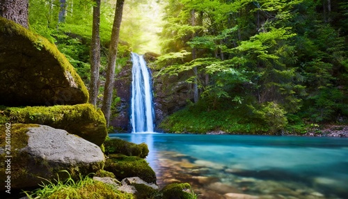 waterfall in the forest wallpaper Savoring natural mineral water in a forested paradise, a serene summer escape