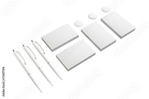 Close up view stationery sets isolated on plain background   fit for your office concept.