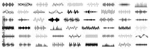 Equalizer music waves collection. Set of black music wave. Black music line wave beat collection. Frequency audio waveform, music wave photo