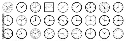 Clock icon collection. Set of different time clock icon. Clock watch icon. Clock face blank isolated on white background.