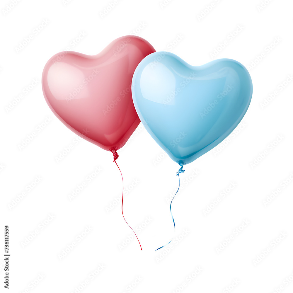 Pink and Blue Heart Shape Balloon Isolated on Transparent Background. Generative AI