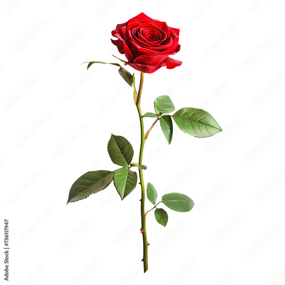 Red Rose Stick Isolated on Transparent Background. Generative AI