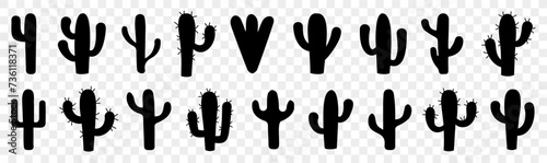 Cactus icon collection. Cactus desert silhouettes. Set of black cactus silhouette. Black silhouettes of different cactus icons