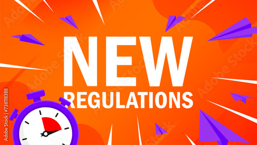 New regulations sign. Flat, color, stopwatch icon, new regulations pop art sign. Vector illustration