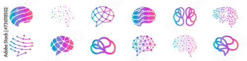 Brain logo collection. Set of creative idea logo with brain icon. Brainstorm, brain logo, idea mind collection