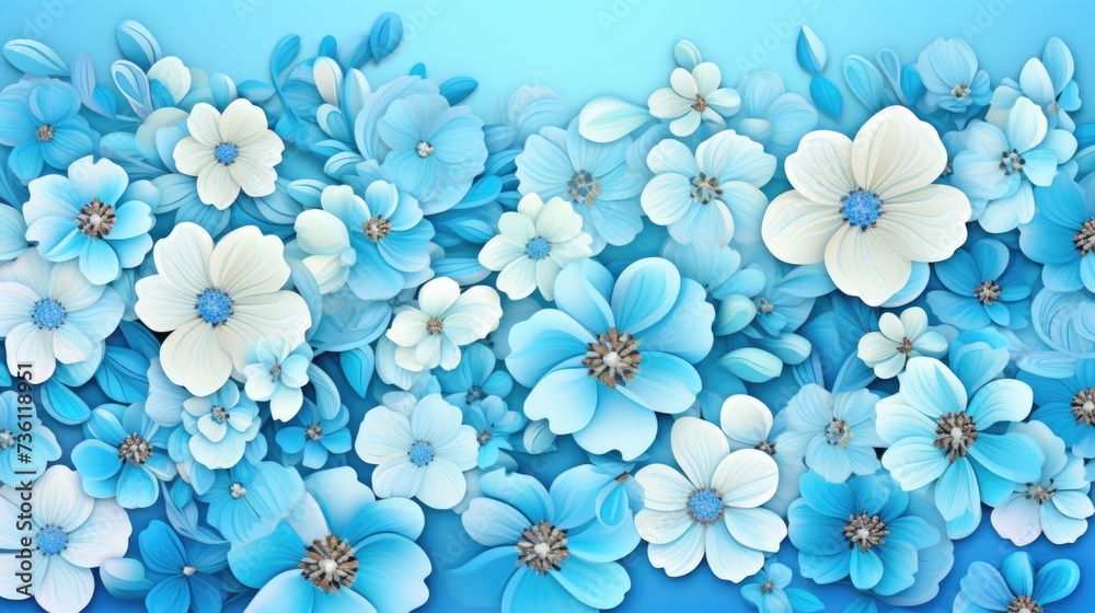 Background with different flowers in Sky Blue color Background with different flowers in Sky Blue color