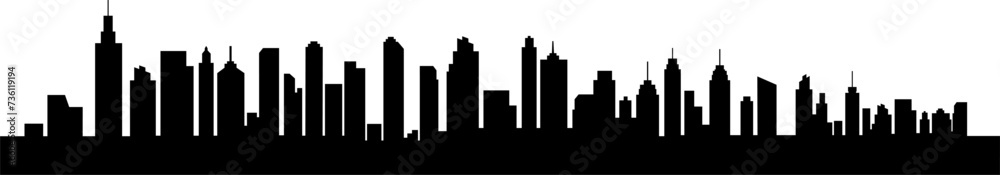 Urban cityscape silhouettes vector illustration. Night town skyline or black city buildings isolated on white background