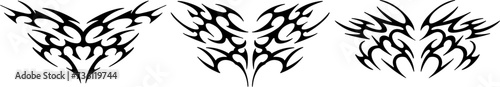Neo tribal shape. Neotribal y2k aesthetic tattoo. Succubus womb art, cyber sigilism style hand drawn ornaments. Vector illustration