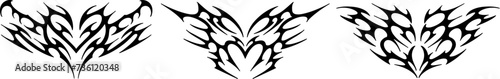 Neo tribal shape. Neotribal y2k aesthetic tattoo. Succubus womb art, cyber sigilism style hand drawn ornaments. Vector illustration