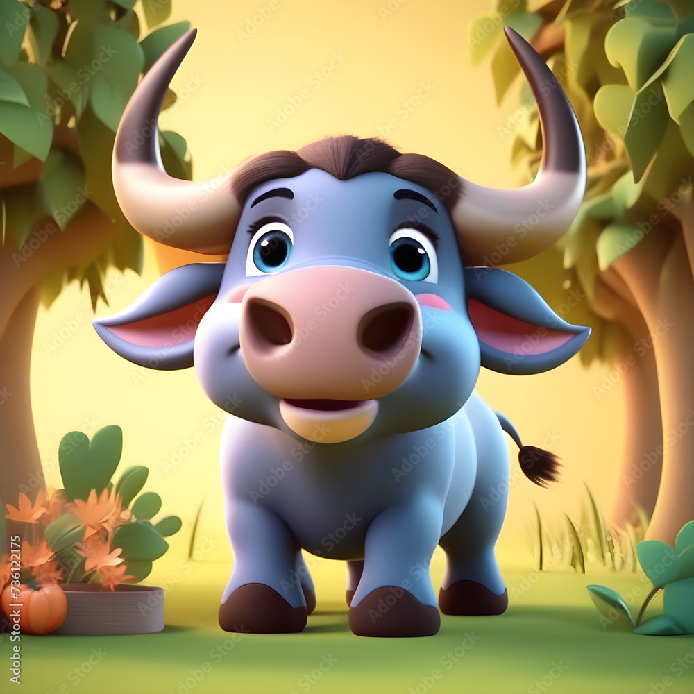 3d animierter süßer Büffel , KI Generated 3d animierter süßer Büffel , KI Generated