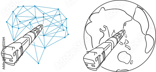 ロジスティクス,物流を担うグローバルな鉄道貨物　セット　イラスト素材
