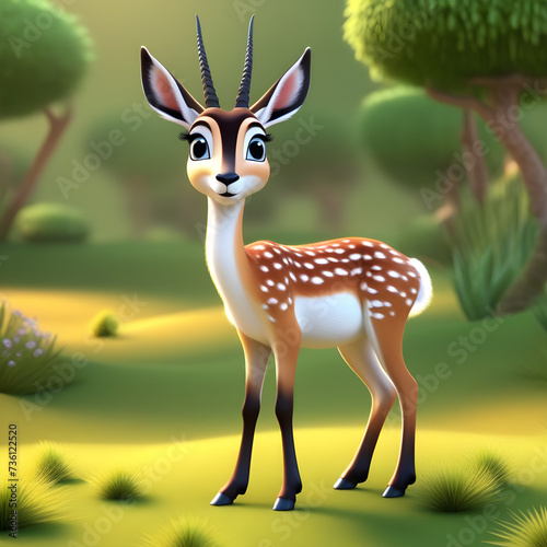 junge Gazelle in der Steppe   3d animiert . KI Generated 