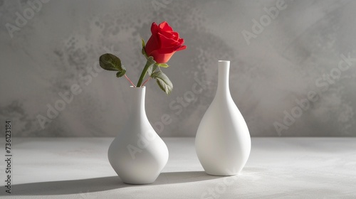 white ceramic vase with a single red rose, adding elegance to any space