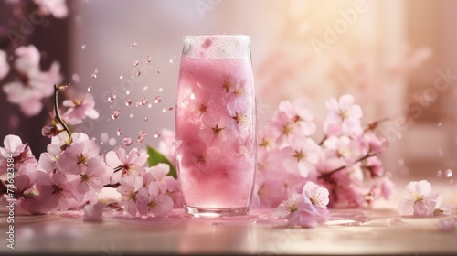 Glass Bottle Filled With Pink Liquid Surrounded by Flowers