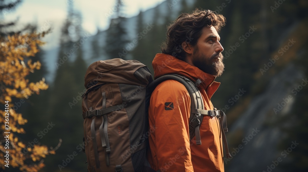 Man With Beard Wearing Backpack Man With Beard Wearing Backpack