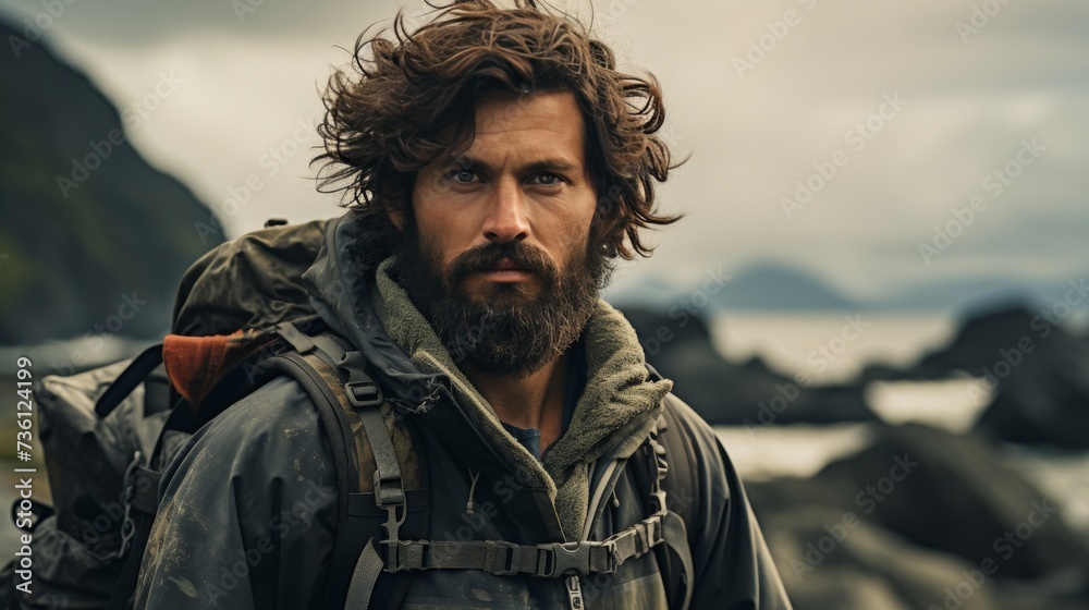 Man With Beard Wearing Backpack Man With Beard Wearing Backpack