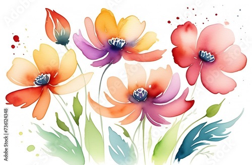 Large beautiful flowers of rich hues on a white background. Spring illustration.