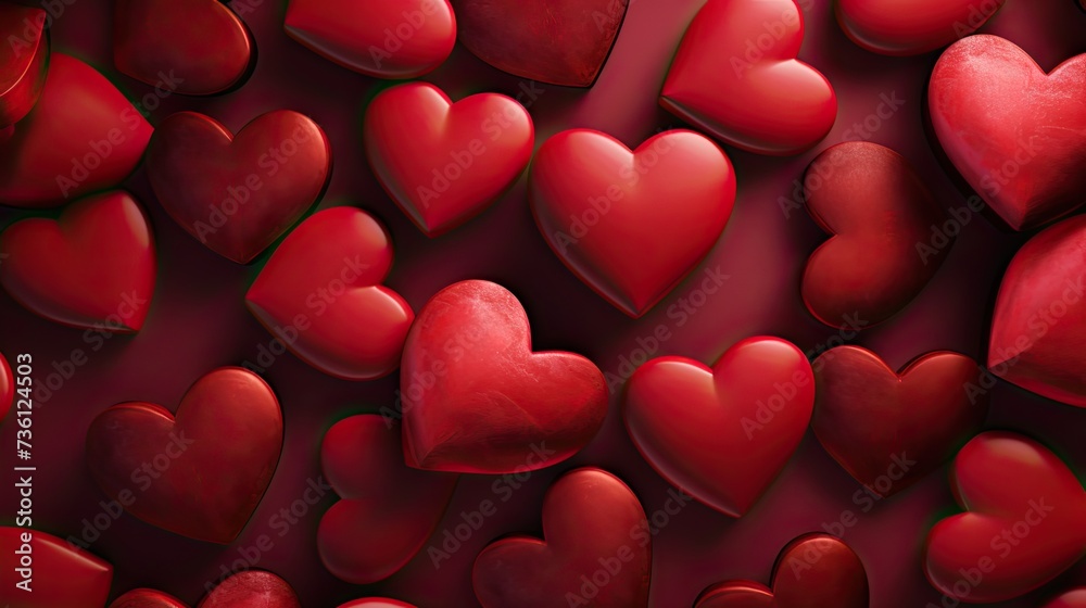 an image of red wooden hearts with the word happy valentine's day around them, in the style of light red and light crimson, mixes realistic and fantastical elements, , highly realistic