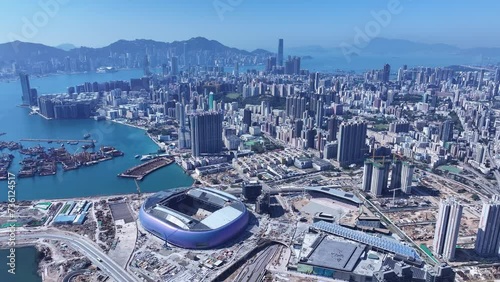 Kai Tak Sports Park Cruise Terminal Hong Kong Kowloon city, a multi-purpose athletes venue stadium and public sports ground with commercial and residential construction project near Victoria harbour