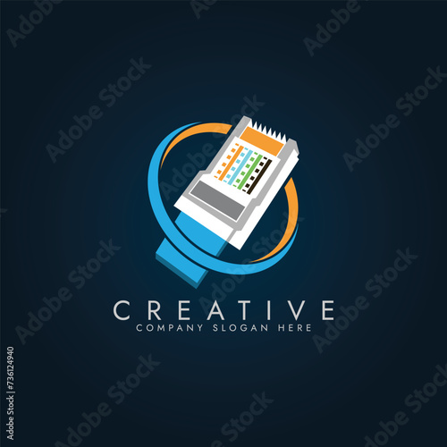 Ethernet network cable and port. Cable icon. Rj45 and UTP cable vector illustration