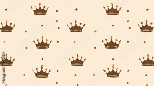 Background with minimalist illustrations of crowns in Brown color.