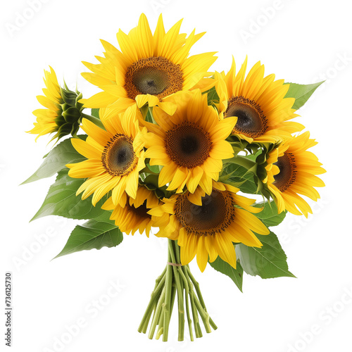 bouquet of several sunflowers  isolated on transparent background