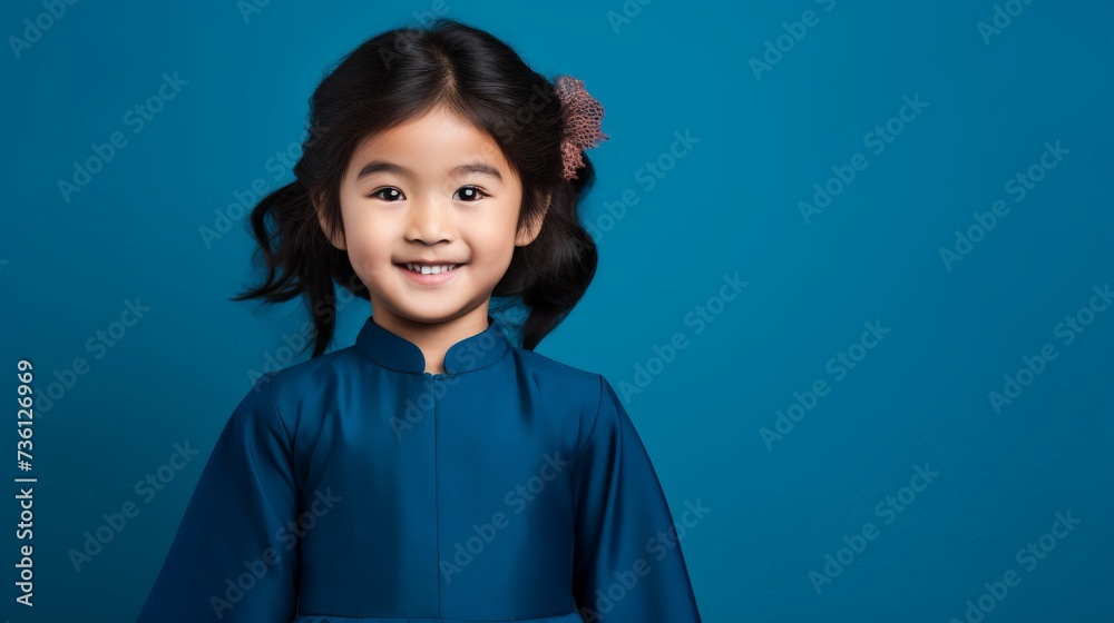Image of Asian child posing on blue background Image of Asian child posing on blue background