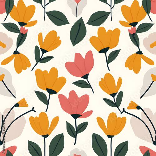 Seamless spring Easter pattern with flowers. Celebration minimal wallpaper design