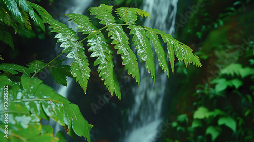 Lush Vegetation Macro: Close-Up Shot Revealing Intricate Details of Moss and Ferns Near Waterfall
