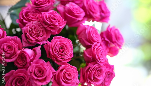 Closeup of large bouquet of pink roses. Floristics concept