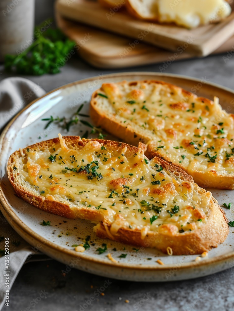 Plate of Garlic Bread with Two Slices