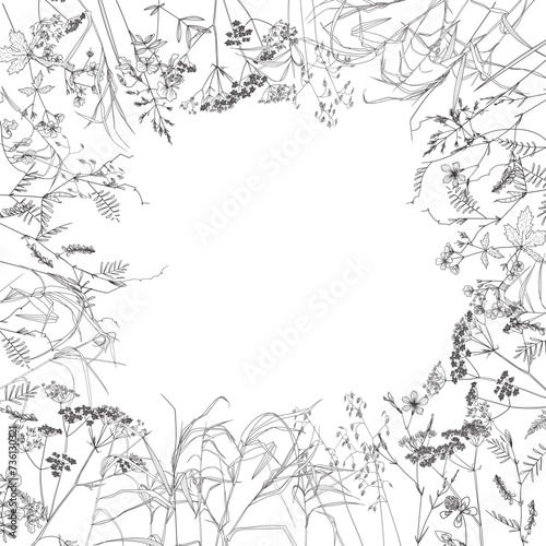 wreath of meadow herbs, frame, vector illustration	