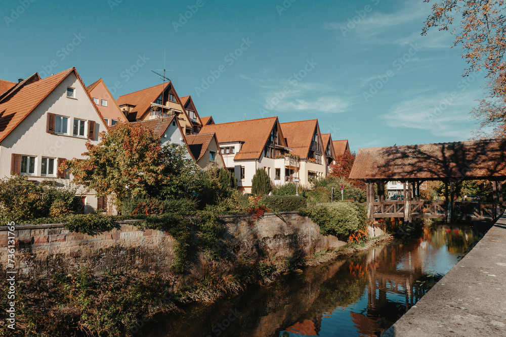 Fototapeta premium Old national German town house in Bietigheim-Bissingen, Baden-Wuerttemberg, Germany, Europe. Old Town is full of colorful and well preserved buildings.