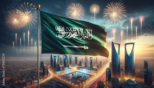Illustration representing saudi arabia's founding day celebration in city. photo