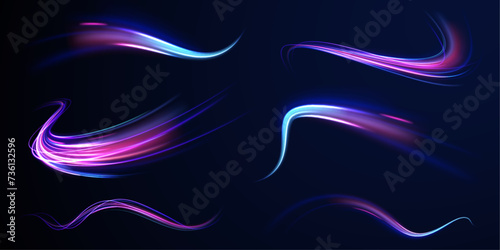 Curved light trail stretched upward. Concept of leading in business, Hi tech products, warp speed wormhole science vector design. 