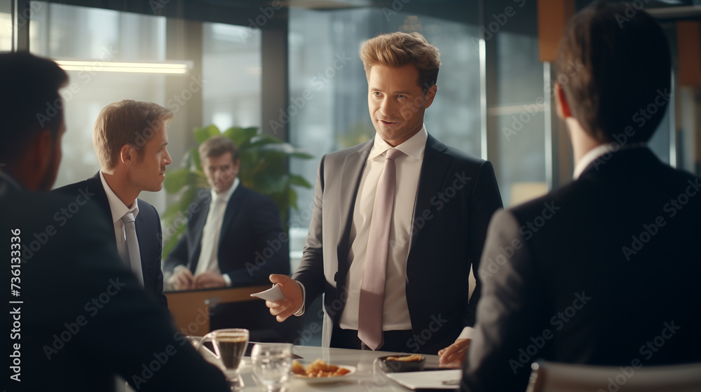 businessman discussing a business deal with other businessmen, business discussion, Friendly conversation between business people businessman discussing a business deal with other businessmen, business discussion, Friendly conversation between business people