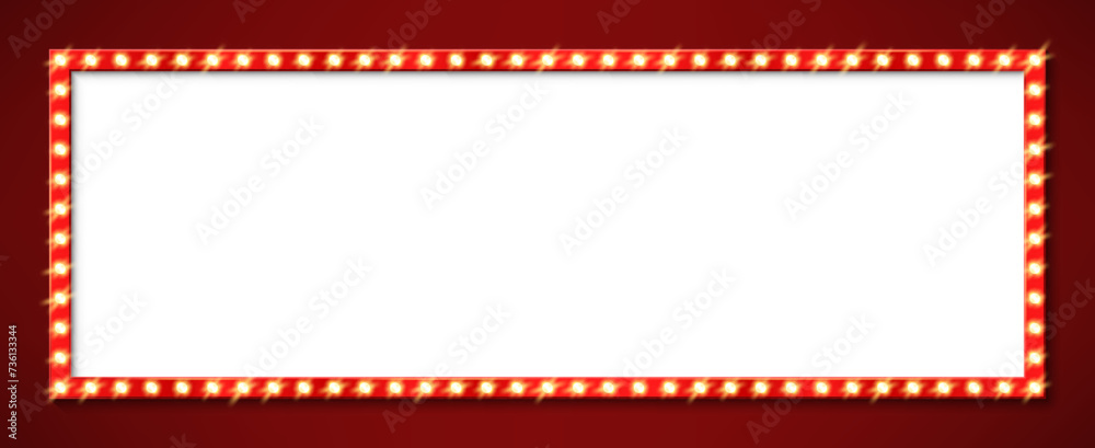 Obraz premium Broadway billboard, light bulb marquee frame, circus board, casino board, retro movie cinema signboard. Vector vibrant theatrical border, enticing audience to experience the magic of live performances