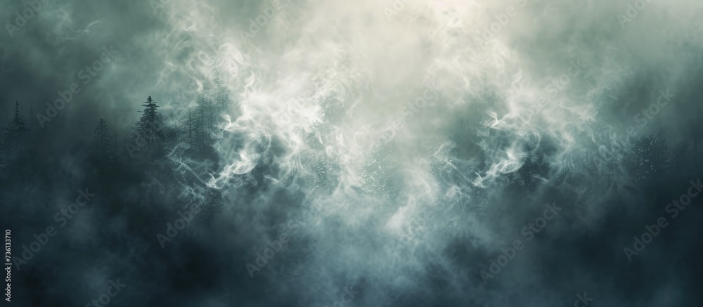 Mysterious smoky misty atmosphere in the forest Texture background for ads and banners Generative AI Mysterious smoky misty atmosphere in the forest Texture background for ads and banners Generative AI