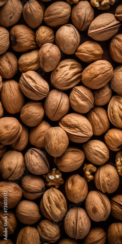 Top view background of walnuts