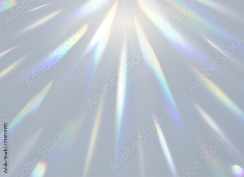 Prism light flare effect, overlay background with rainbow shine of crystal glass, vector shiny glow. Prism light dispersion with rainbow rays and shiny glares effect of sun light or glass refraction