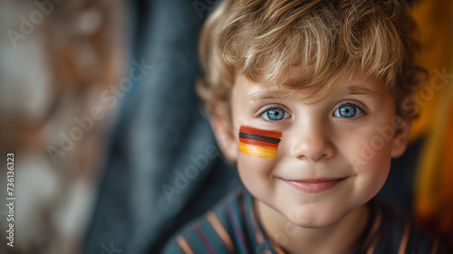 patriot day, a patriotic boy painted the germany flag on his face photo