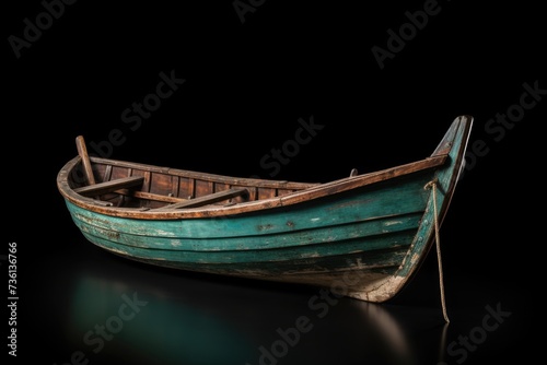 Wood Boat Isolated on White. A Classic Wooden Boat with Blue and Green Tones on a Clean White
