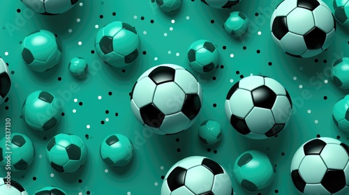 Background with soccer balls in Sea Green color